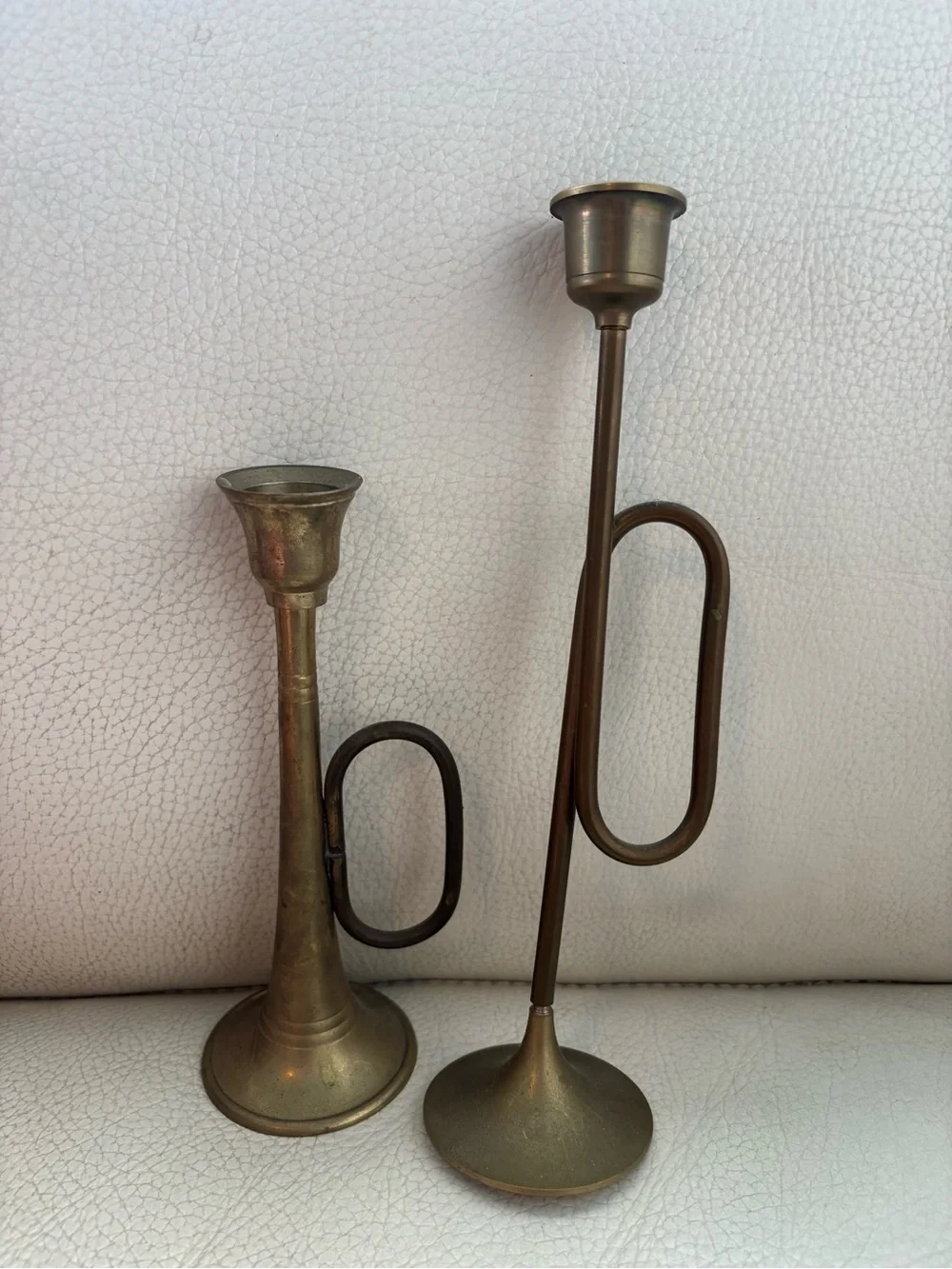 Antique-Style Brass Candle Holders - Brown Finish